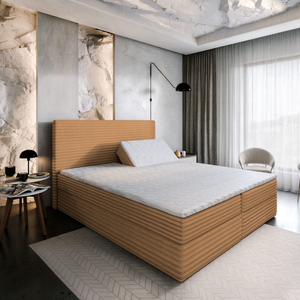 Boxspringbett 140x200 cm mit Matratze und Topper - Braun -
