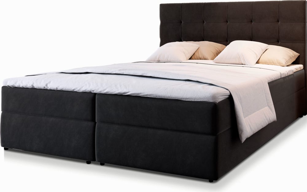 Masseno Boxspringbett 140x200 cm mit Matratze und Topper - Schwarz style modern Schwarz Stoff