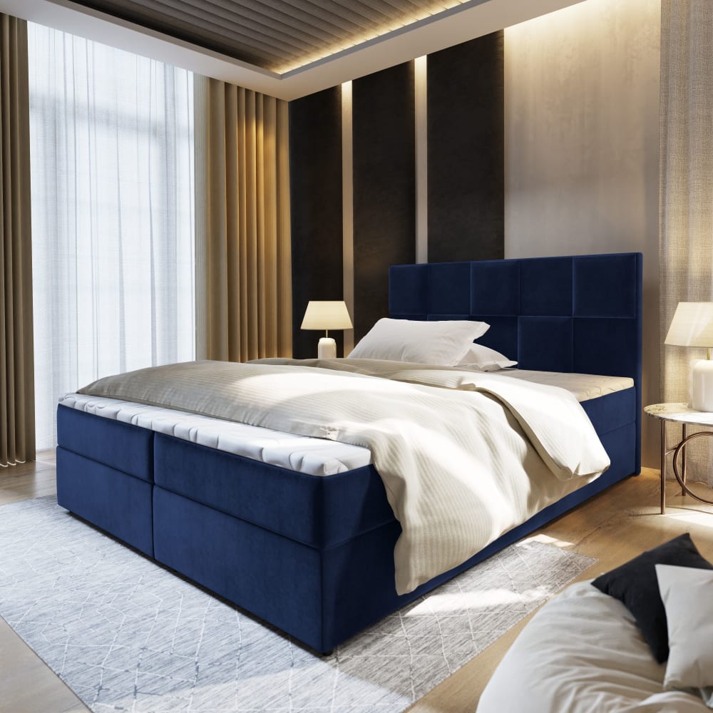 Boxspringbett 140x200 cm mit Matratze und Topper - Blau - Maisons