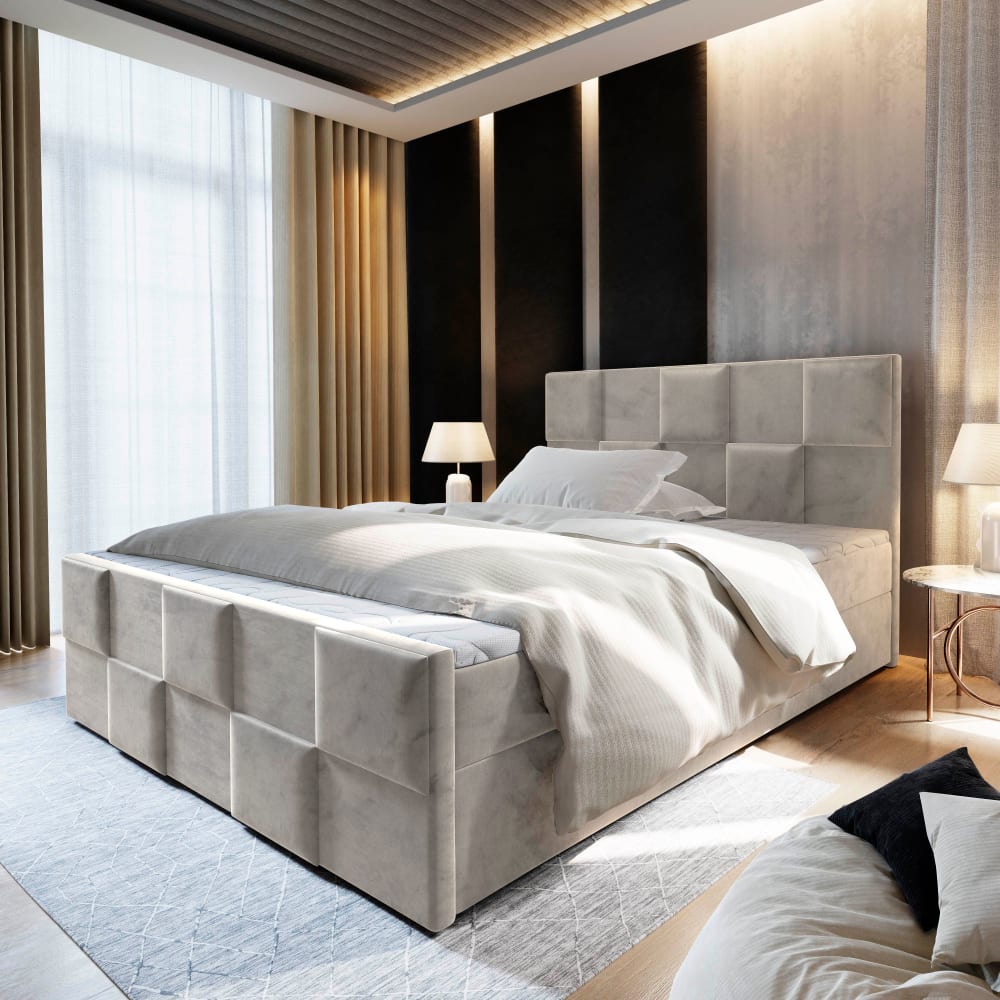 Boxspringbett 140x200 cm mit Matratze und Topper - Beige -