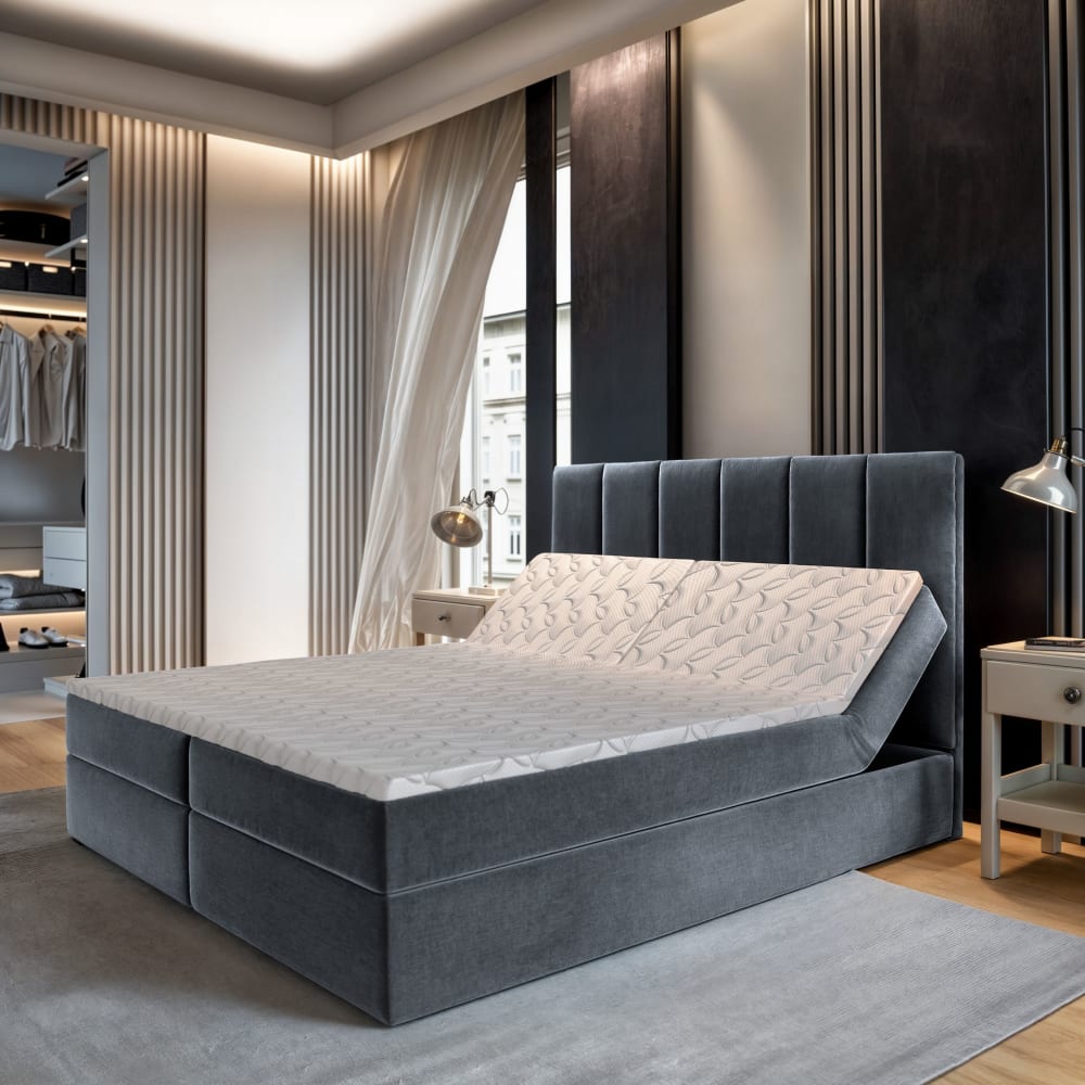 Boxspringbett 140x200 cm mit Matratze und Topper - Grau - Maisons