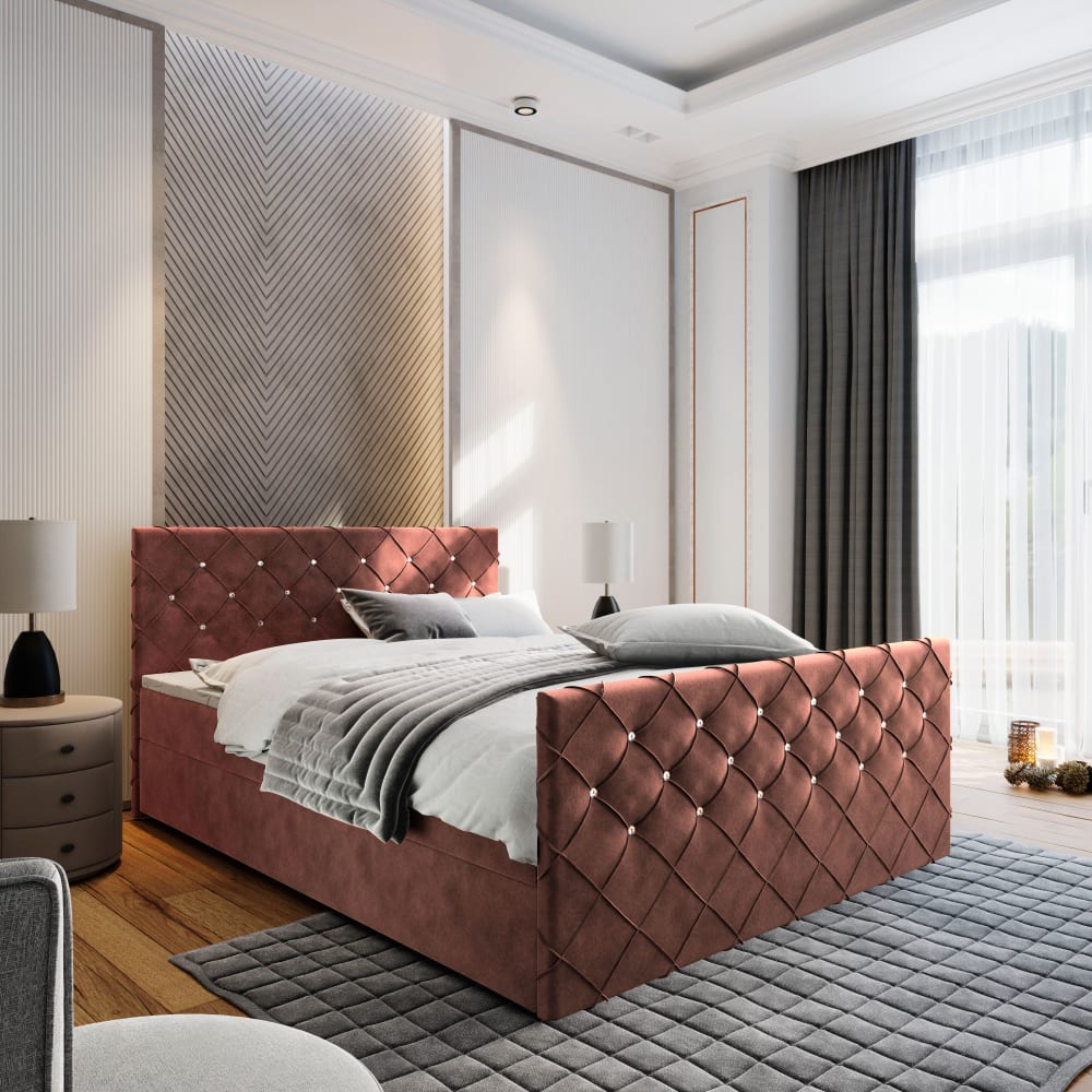 Boxspringbett 140x200 cm mit Matratze und Topper - Rosa - Maisons