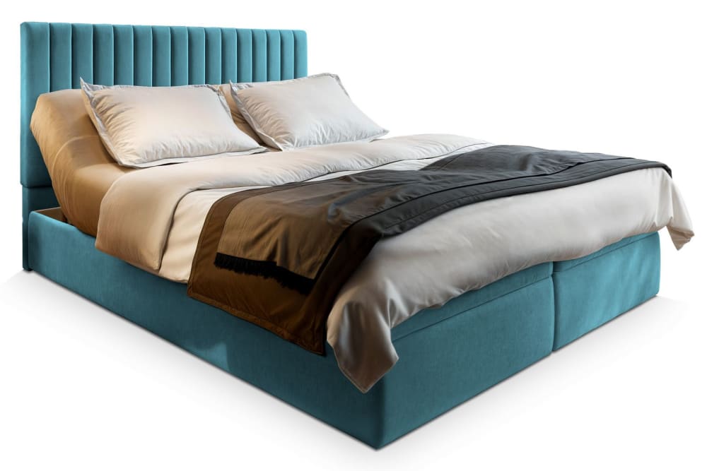 Masseno Boxspringbett 140x200 cm mit Matratze und Topper - Blau style modern Blau Stoff