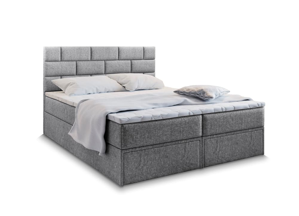 Masseno Boxspringbett 140x200 cm mit Matratze und Topper - Hellgrau style modern - Stoff