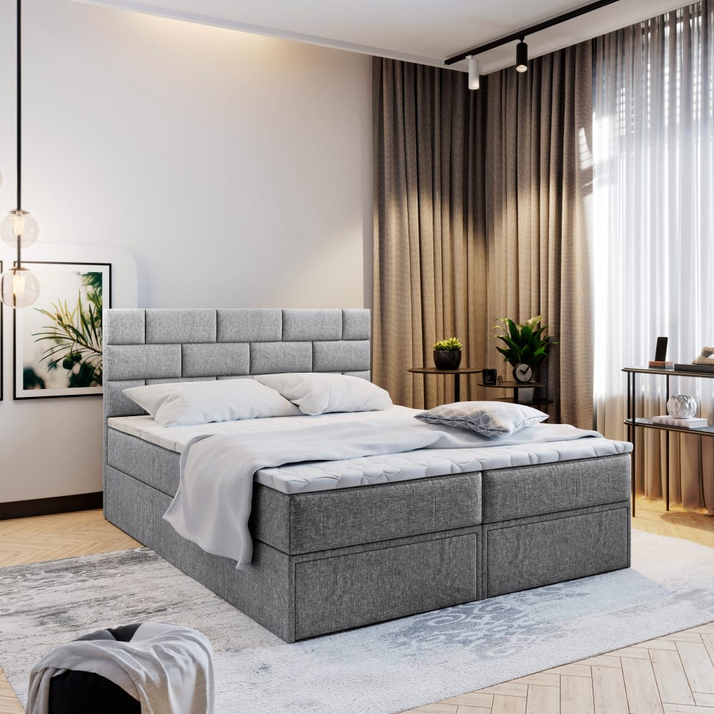 Boxspringbett 140x200 cm mit Matratze und Topper - Hellgrau -