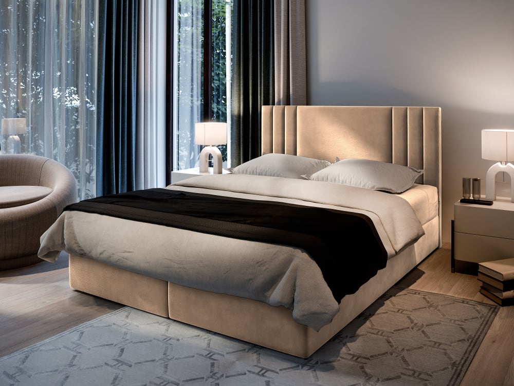 Boxspringbett 140x200 cm mit Matratze und Topper - Beige -