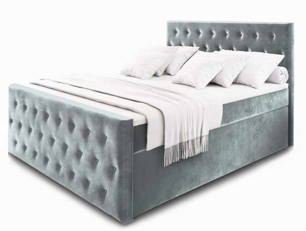 Masseno Boxspringbett 140x200 cm mit Matratze und Topper - Hellgrau style modern - Stoff