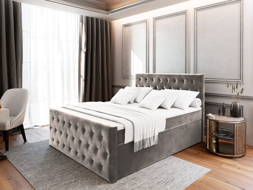 Boxspringbett 140x200 cm mit Matratze und Topper - Hellgrau -