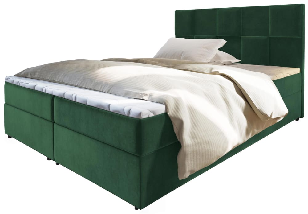 Masseno Boxspringbett 140x200 cm mit Matratze und Topper - Grün style modern Grün Stoff