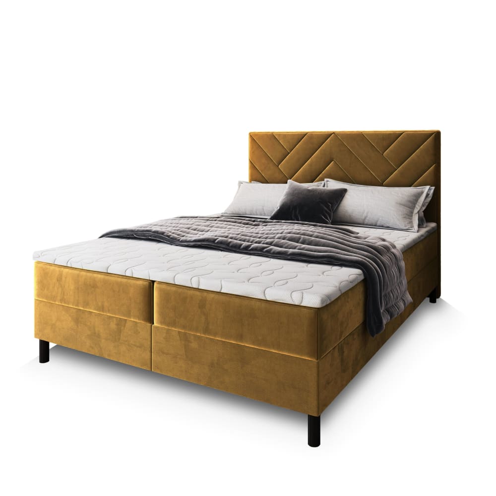 Masseno Boxspringbett 140x200 cm mit Matratze und Topper - Gelb style modern Gelb Stoff