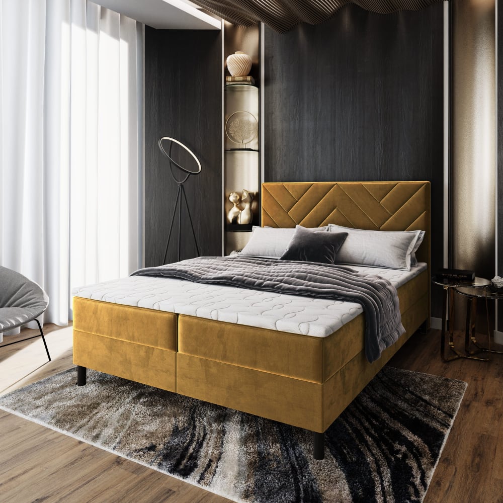 Boxspringbett 140x200 cm mit Matratze und Topper - Gelb - Maisons