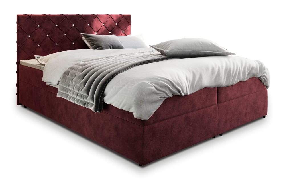 Masseno Boxspringbett 140x200 cm mit Matratze und Topper - Rot style modern Rot Stoff