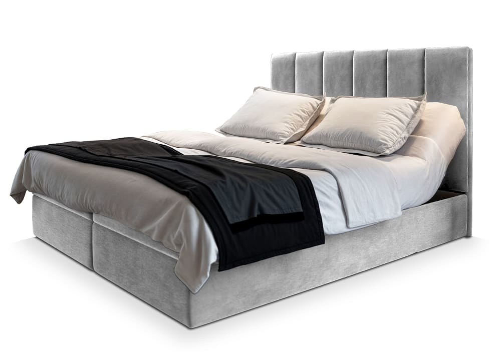 Masseno Boxspringbett 140x200 cm mit Matratze und Topper - Hellgrau style modern - Stoff