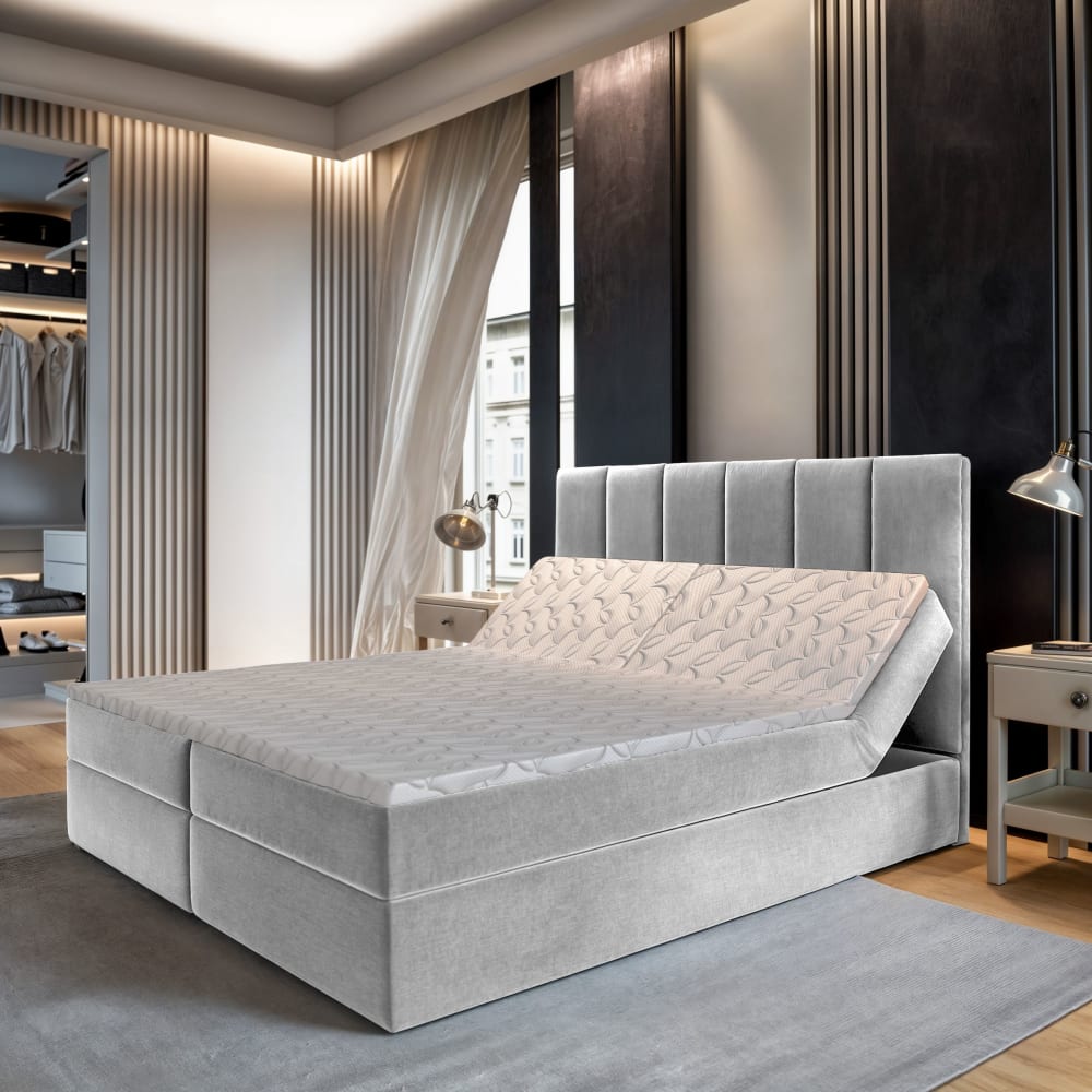 Boxspringbett 140x200 cm mit Matratze und Topper - Hellgrau -