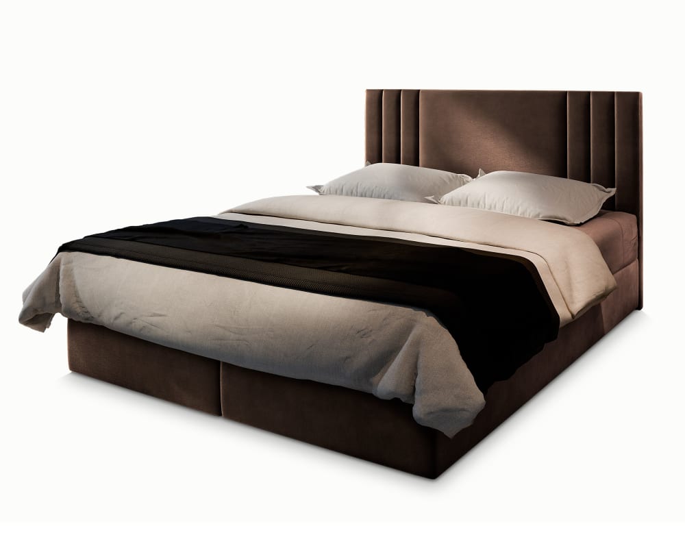 Masseno Boxspringbett 140x200 cm mit Matratze und Topper - Braun style modern Braun Stoff
