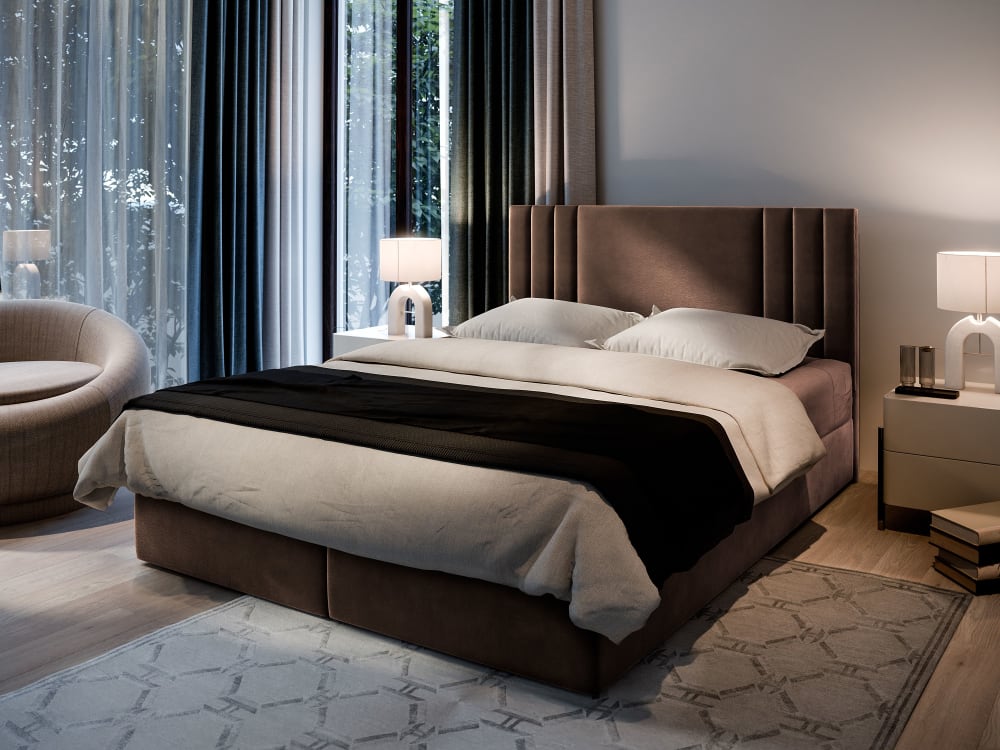 Boxspringbett 140x200 cm mit Matratze und Topper - Braun -