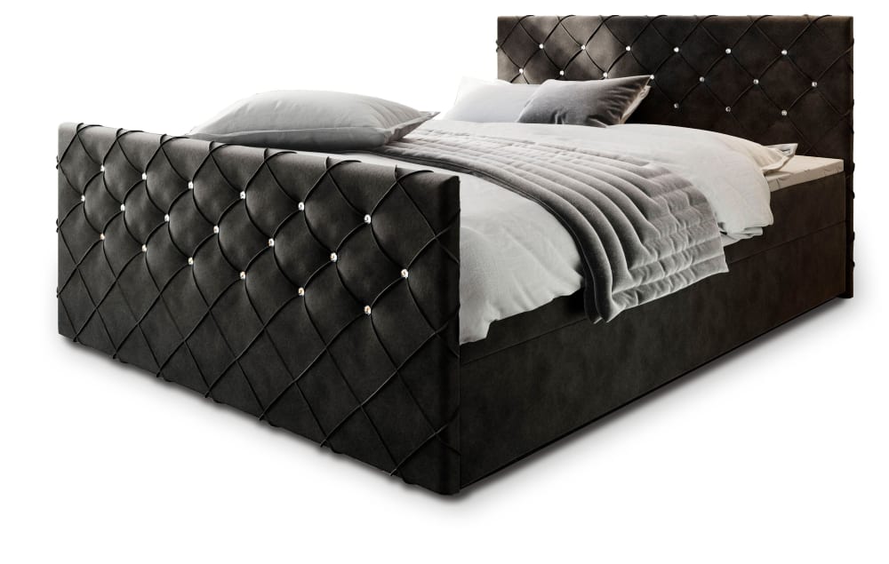 Masseno Boxspringbett 140x200 cm mit Matratze und Topper - Schwarz style modern Schwarz Stoff