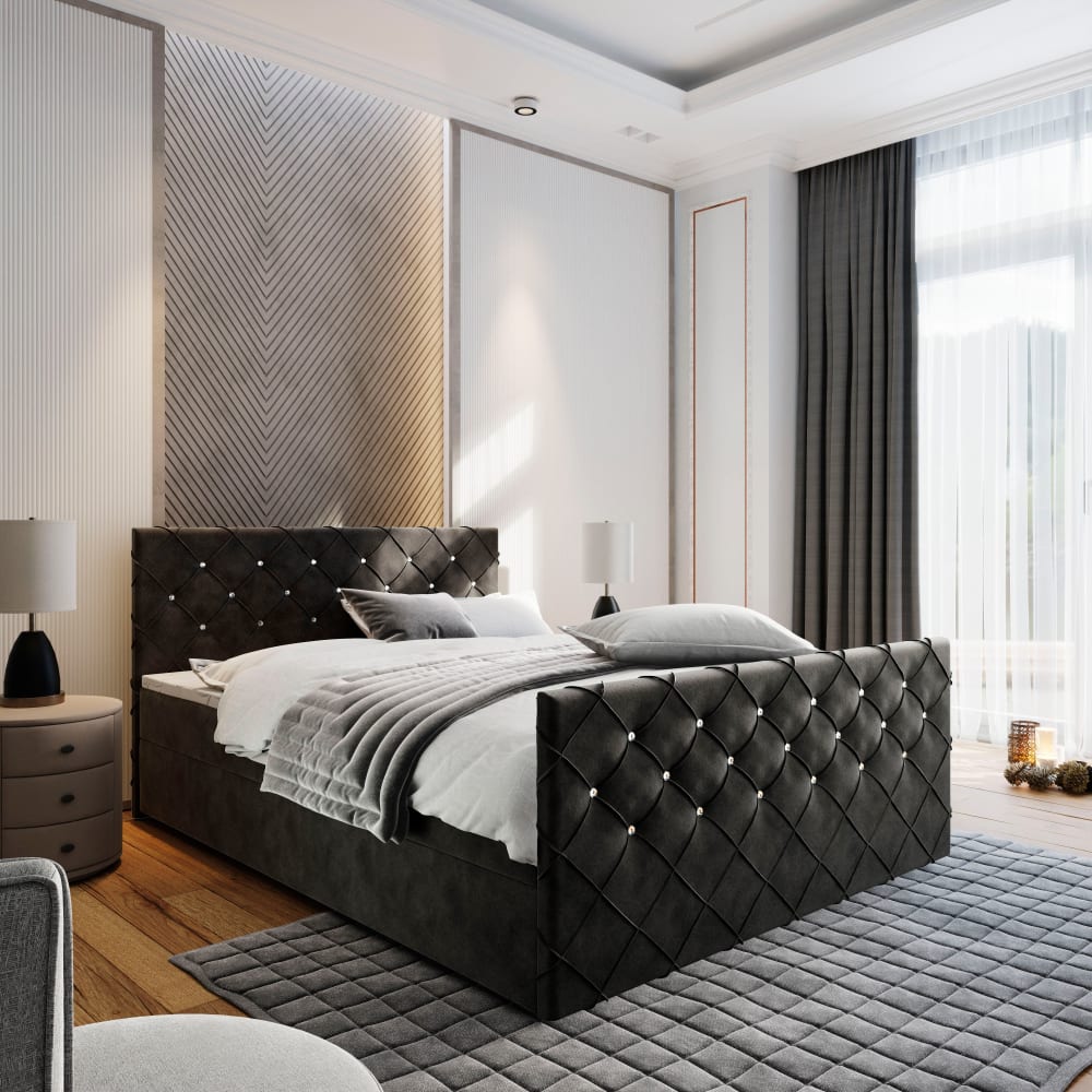 Boxspringbett 140x200 cm mit Matratze und Topper - Schwarz -