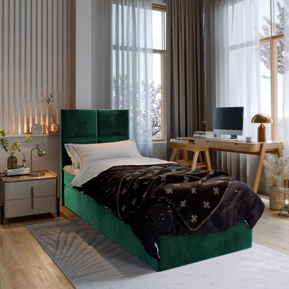 Boxspringbett 80x200 cm mit Matratze und Topper - Grün - Maisons