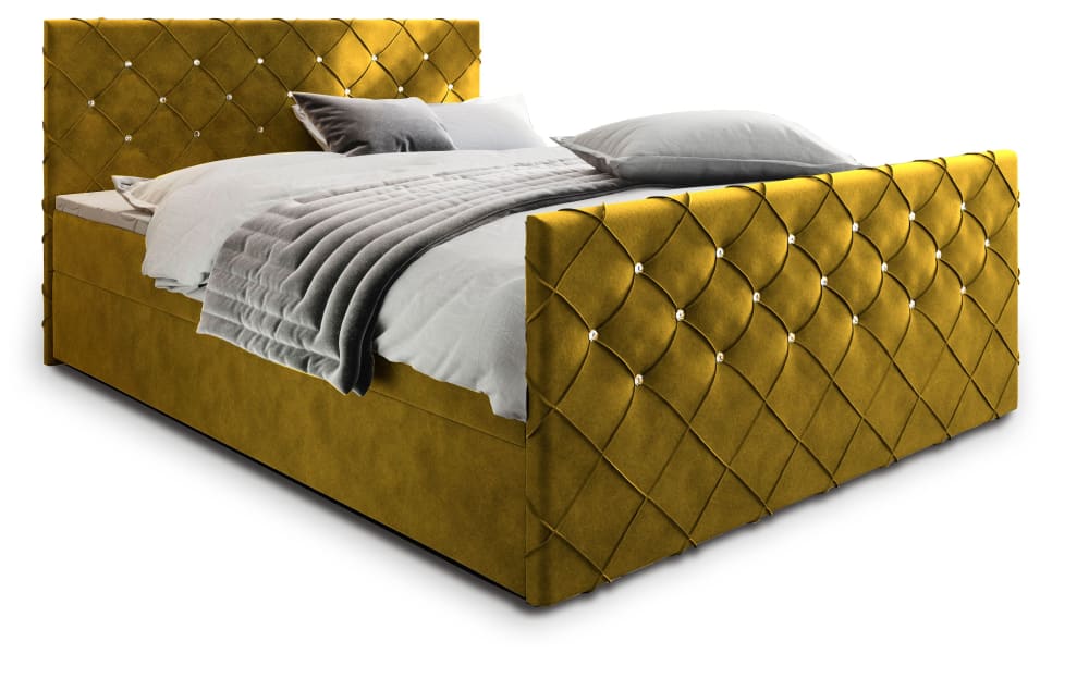 Masseno Boxspringbett 140x200 cm mit Matratze und Topper - Gelb style modern Gelb Stoff