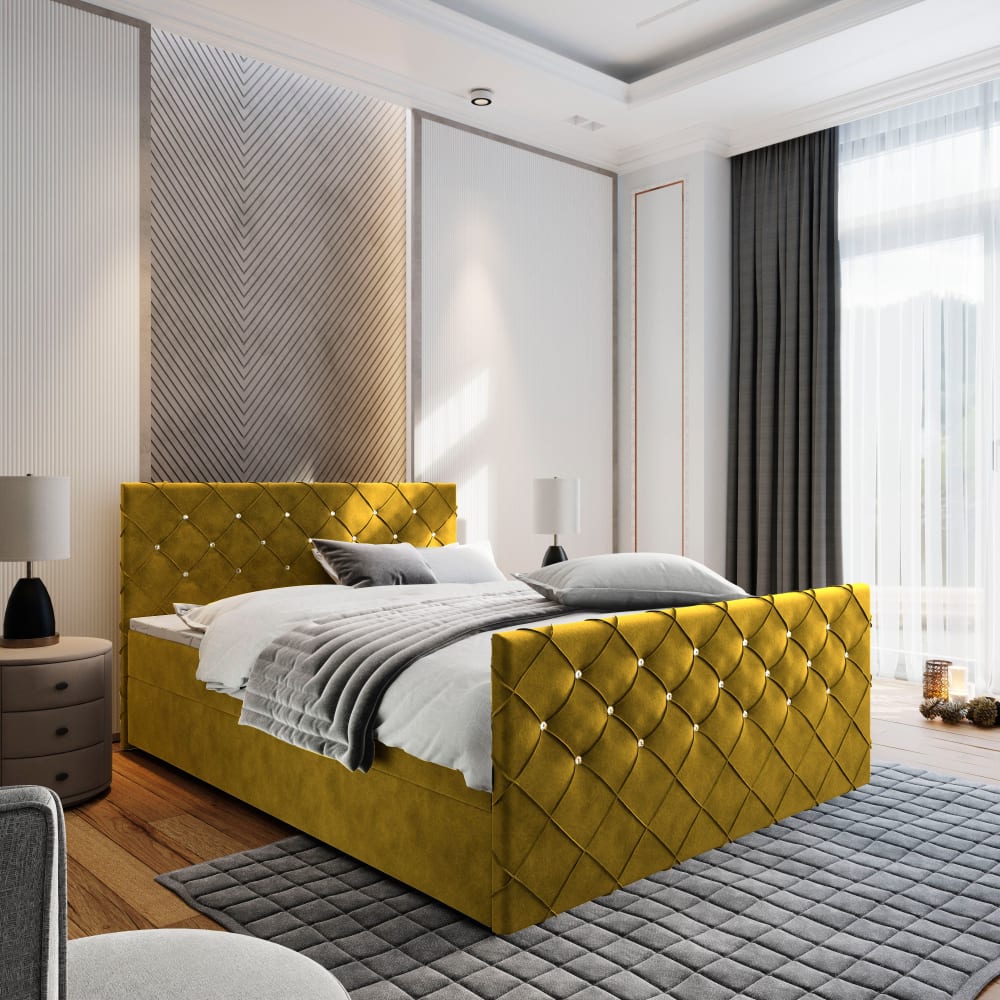 Boxspringbett 140x200 cm mit Matratze und Topper - Gelb - Maisons