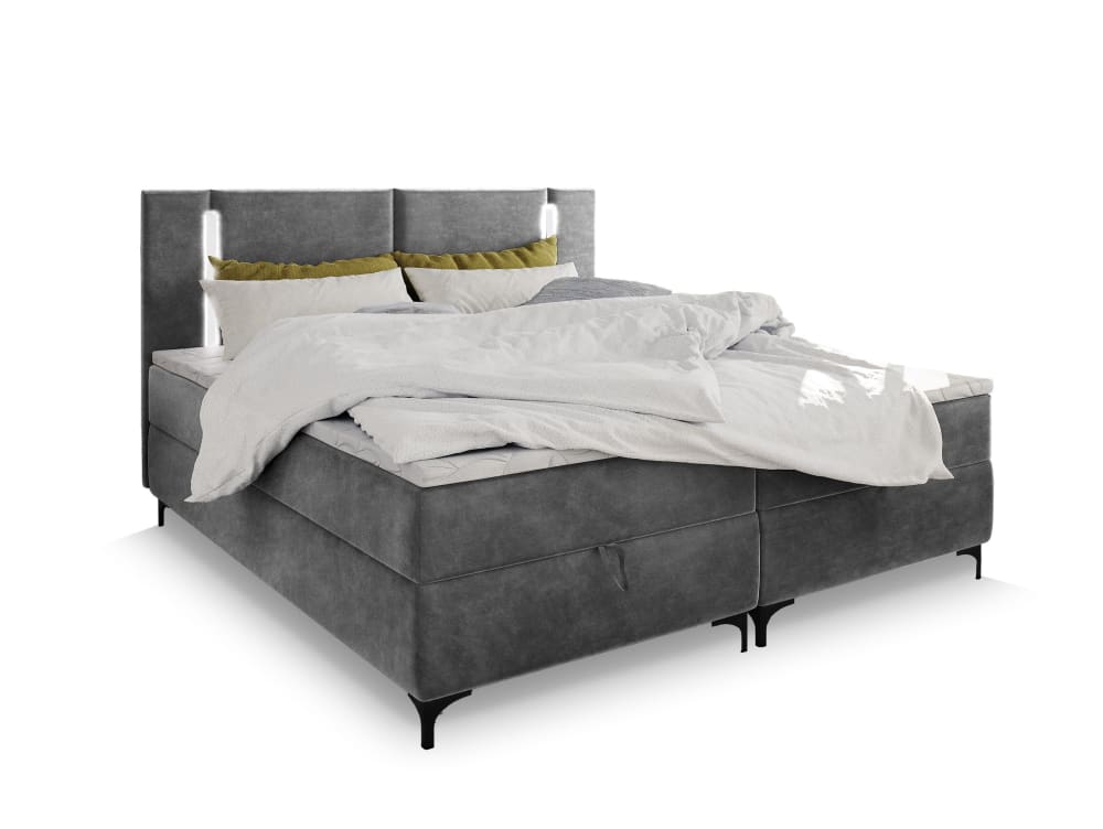 Masseno Boxspringbett 140x200 cm mit Matratze und Topper - Hellgrau style modern - Stoff