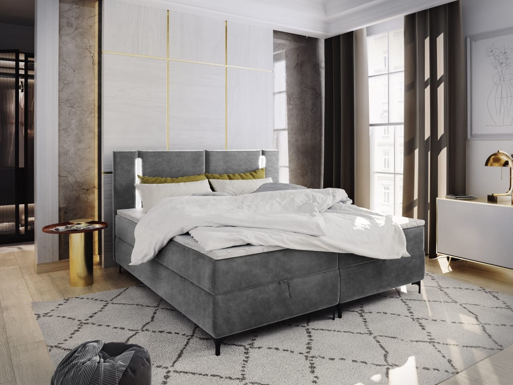 Boxspringbett 140x200 cm mit Matratze und Topper - Hellgrau -