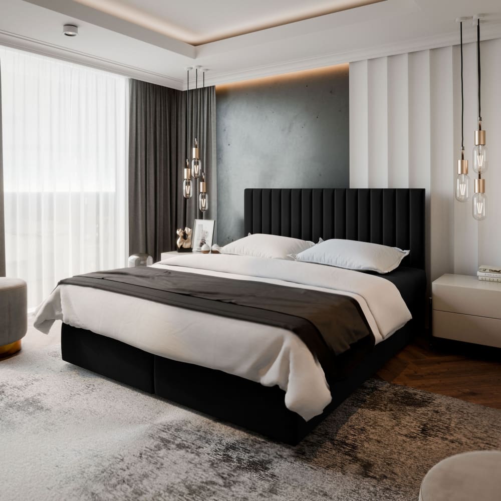 Boxspringbett 140x200 cm mit Matratze und Topper - Schwarz -
