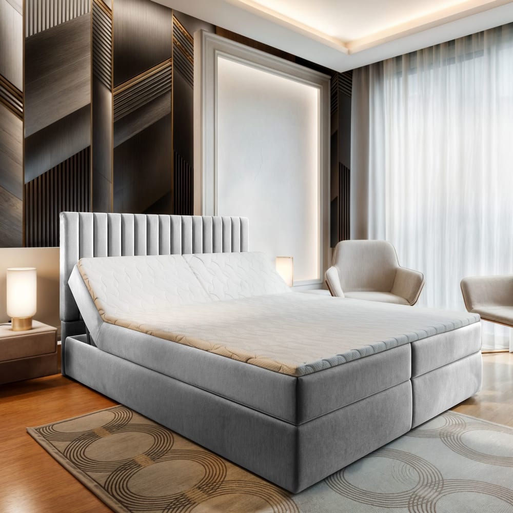 Boxspringbett 140x200 cm mit Matratze und Topper - Hellgrau -