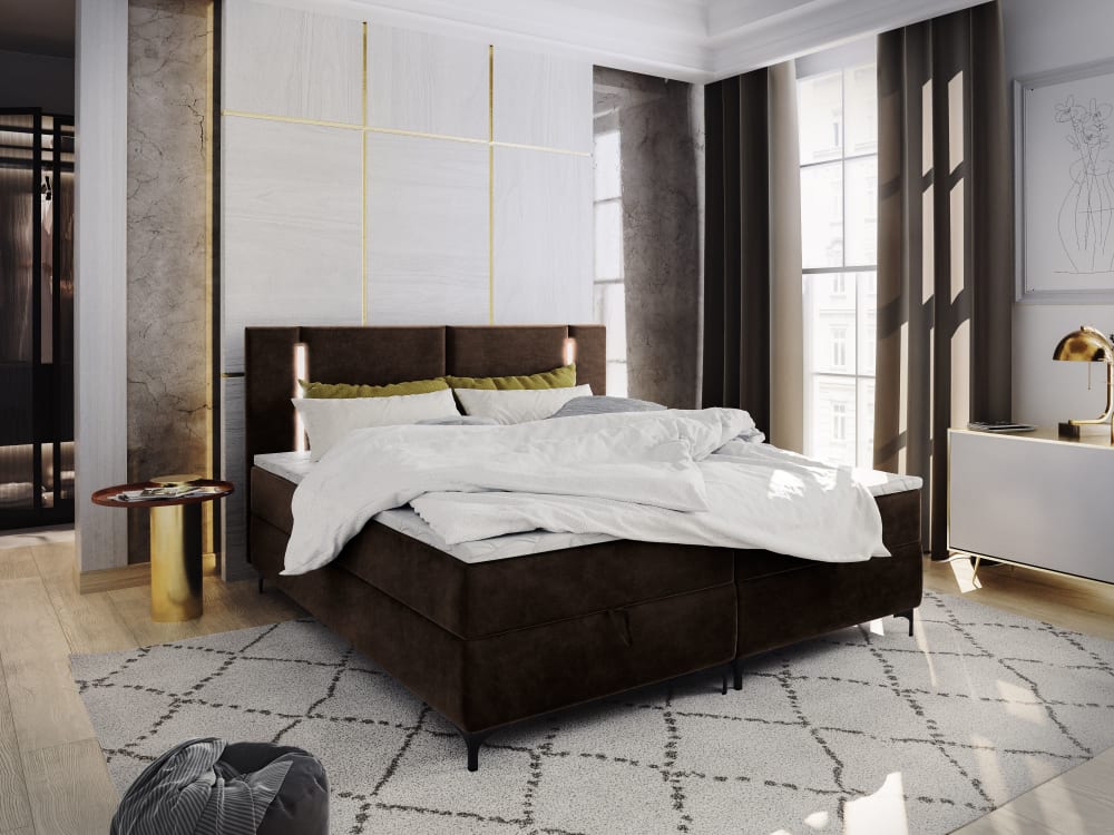 Boxspringbett 140x200 cm mit Matratze und Topper - Braun -