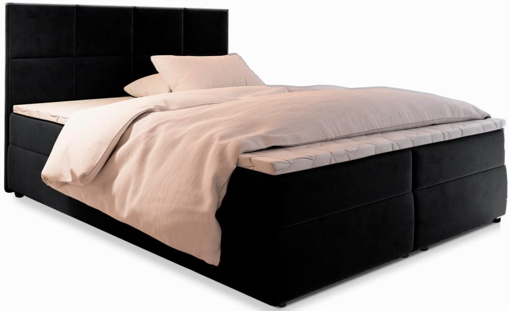 Masseno Boxspringbett 140x200 cm mit Matratze und Topper - Schwarz style modern Schwarz Stoff