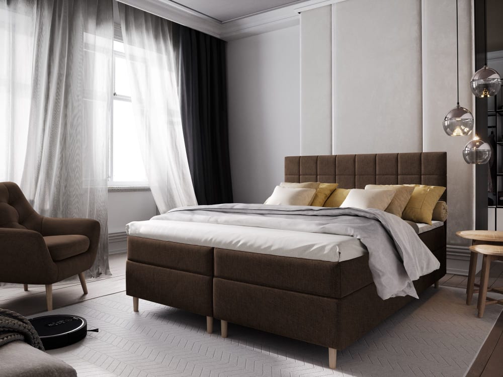 Boxspringbett 140x200 cm mit Matratze und Topper - Braun -