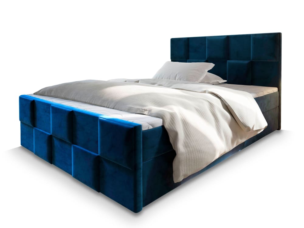 Masseno Boxspringbett 140x200 cm mit Matratze und Topper - Blau style modern Blau Stoff