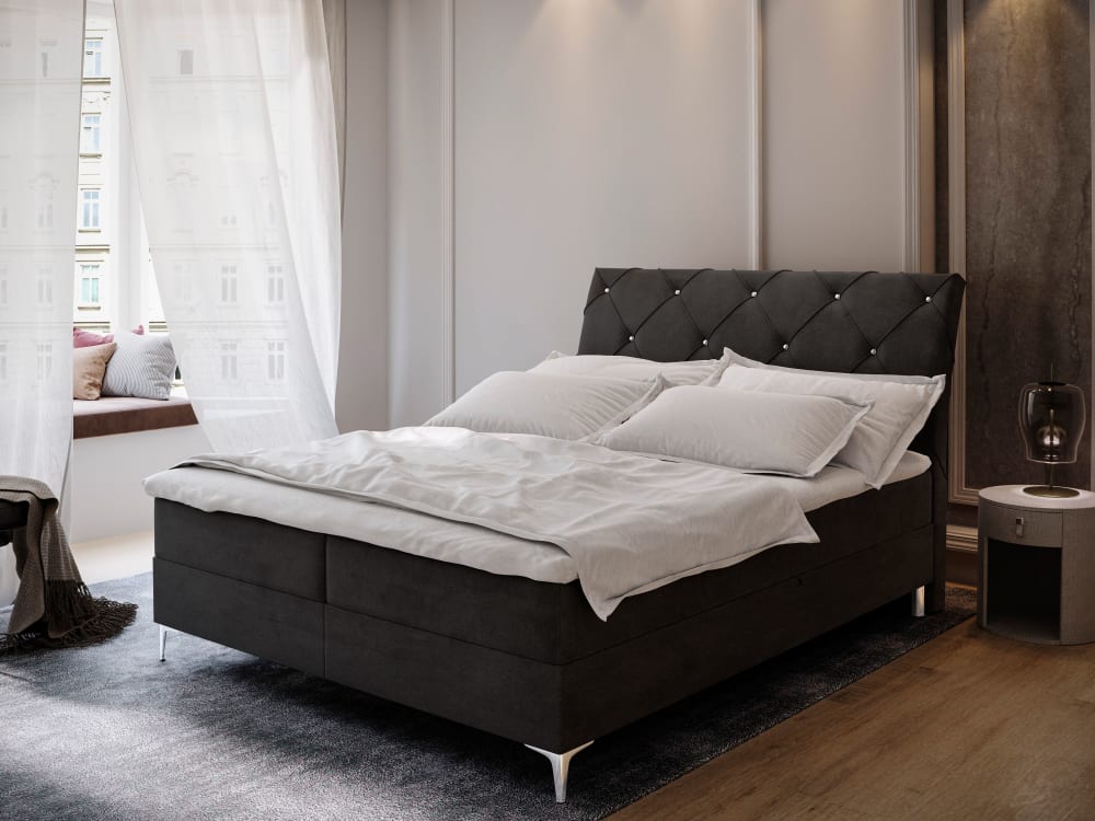 Boxspringbett 140x200 cm mit Matratze und Topper - Schwarz -