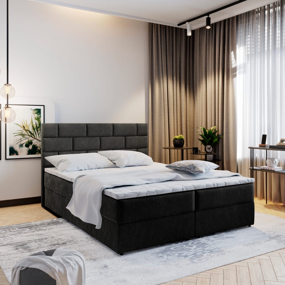 Boxspringbett 140x200 cm mit Matratze und Topper - Schwarz -
