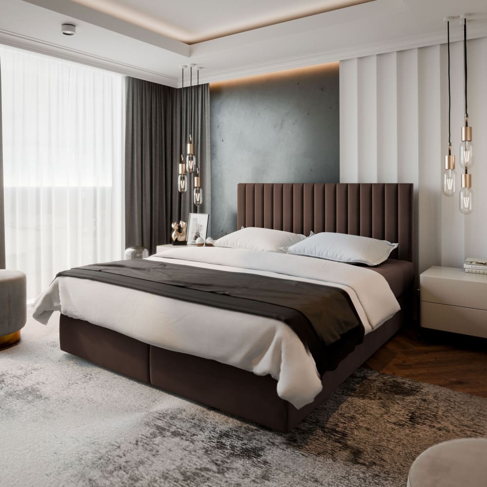 Boxspringbett 140x200 cm mit Matratze und Topper - Braun -
