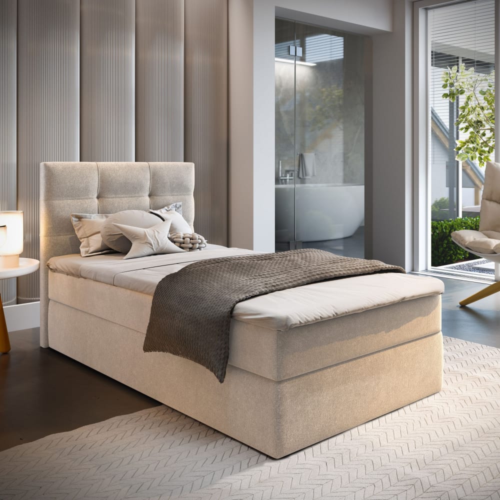 Boxspringbett 80x200 cm mit Matratze und Topper - Beige - Maisons