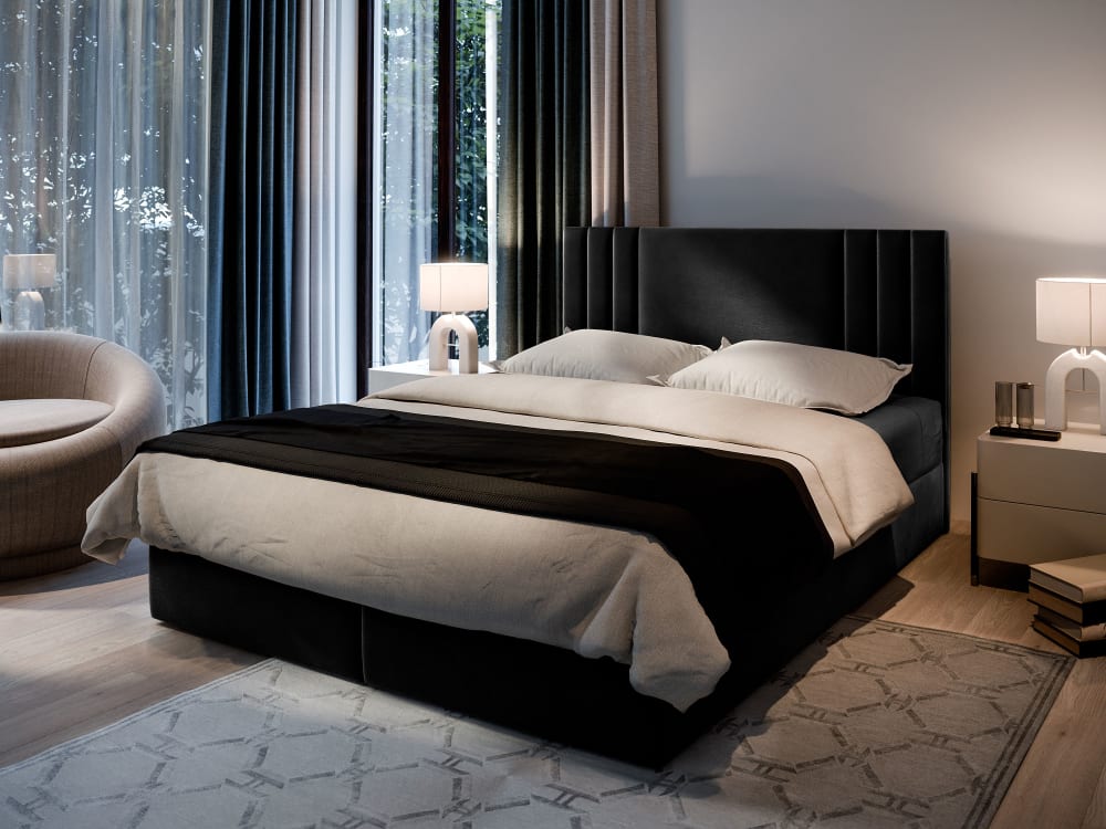 Boxspringbett 140x200 cm mit Matratze und Topper - Schwarz -