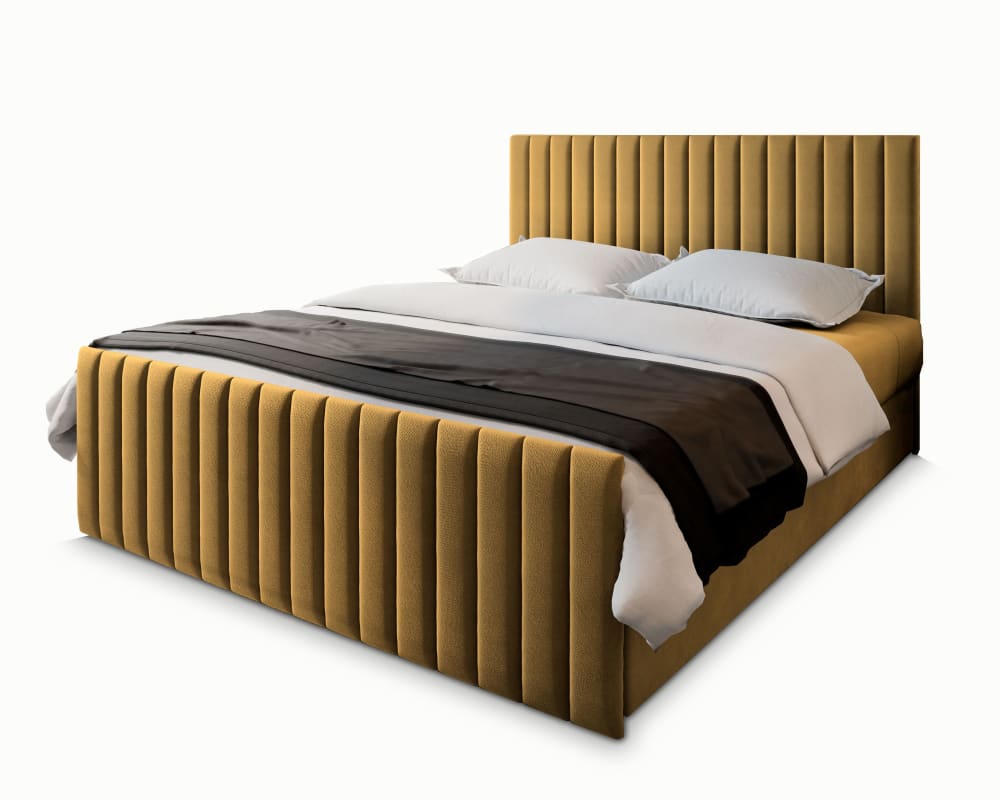 Masseno Boxspringbett 140x200 cm mit Matratze und Topper - Gelb style modern Gelb Stoff