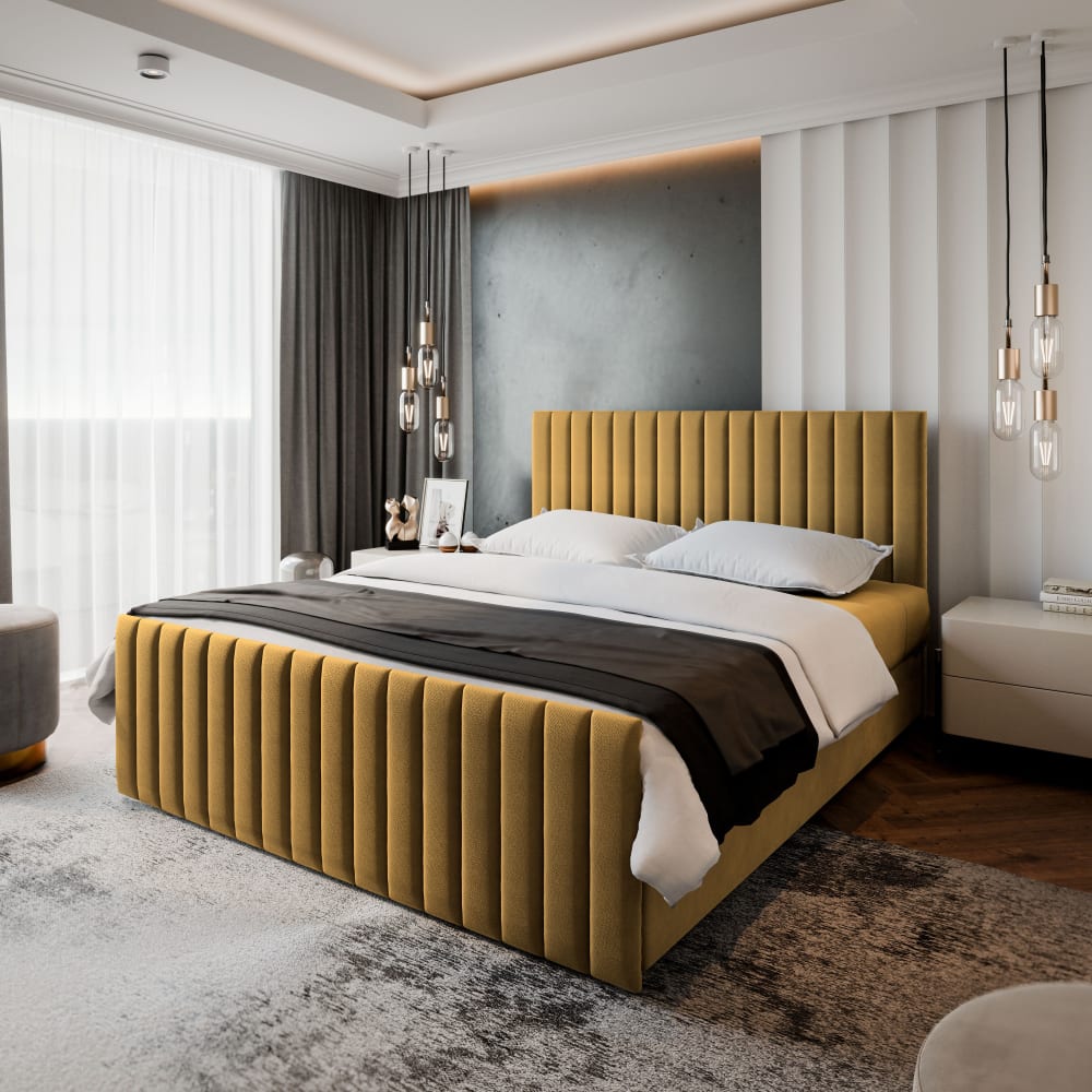 Boxspringbett 140x200 cm mit Matratze und Topper - Gelb - Maisons