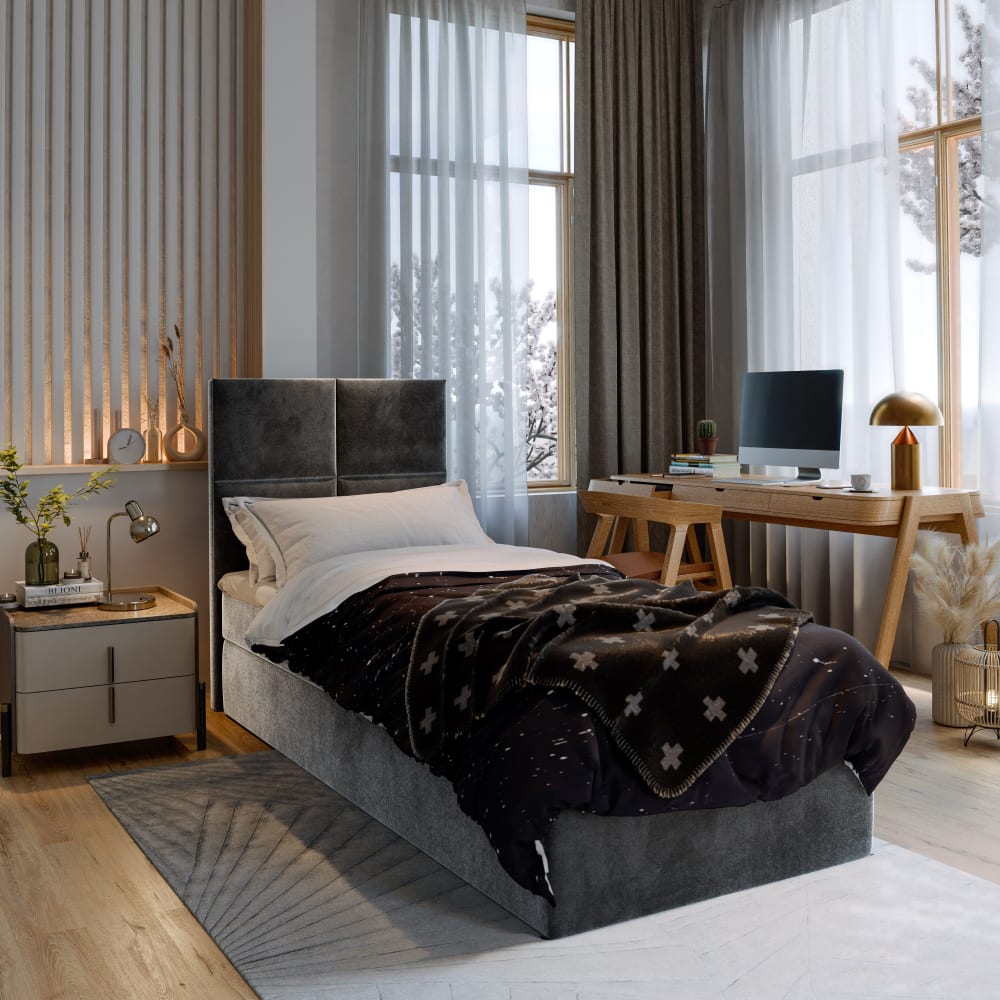 Boxspringbett 80x200 cm mit Matratze und Topper - Grau - Maisons