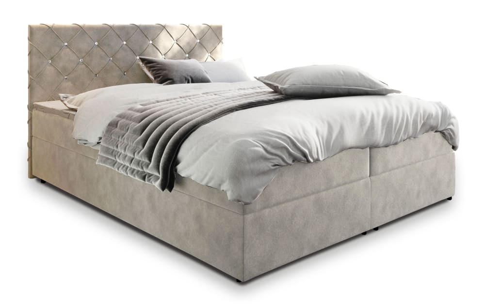Masseno Boxspringbett 140x200 cm mit Matratze und Topper - Beige style modern Beige Stoff