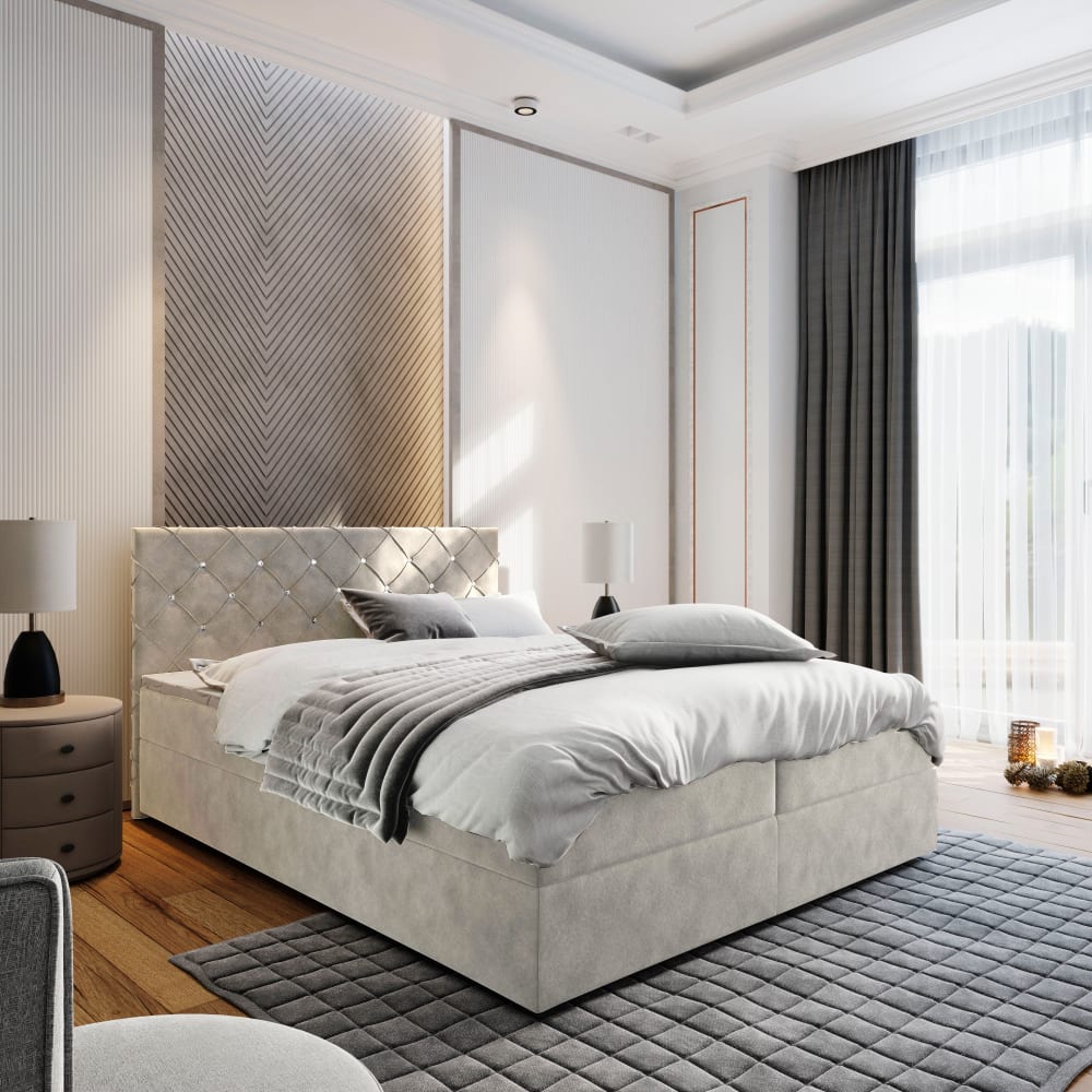 Boxspringbett 140x200 cm mit Matratze und Topper - Beige -