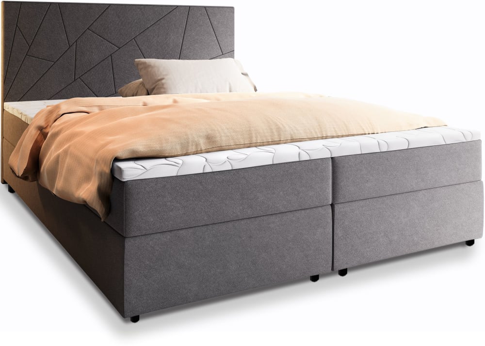 Masseno Boxspringbett 140x200 cm mit Matratze und Topper - Dunkelgrau style modern Taupe Stoff
