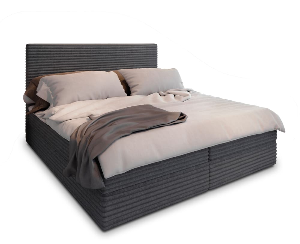 Masseno Boxspringbett 140x200 cm mit Matratze und Topper - Graphitfarben style modern Grau Stoff