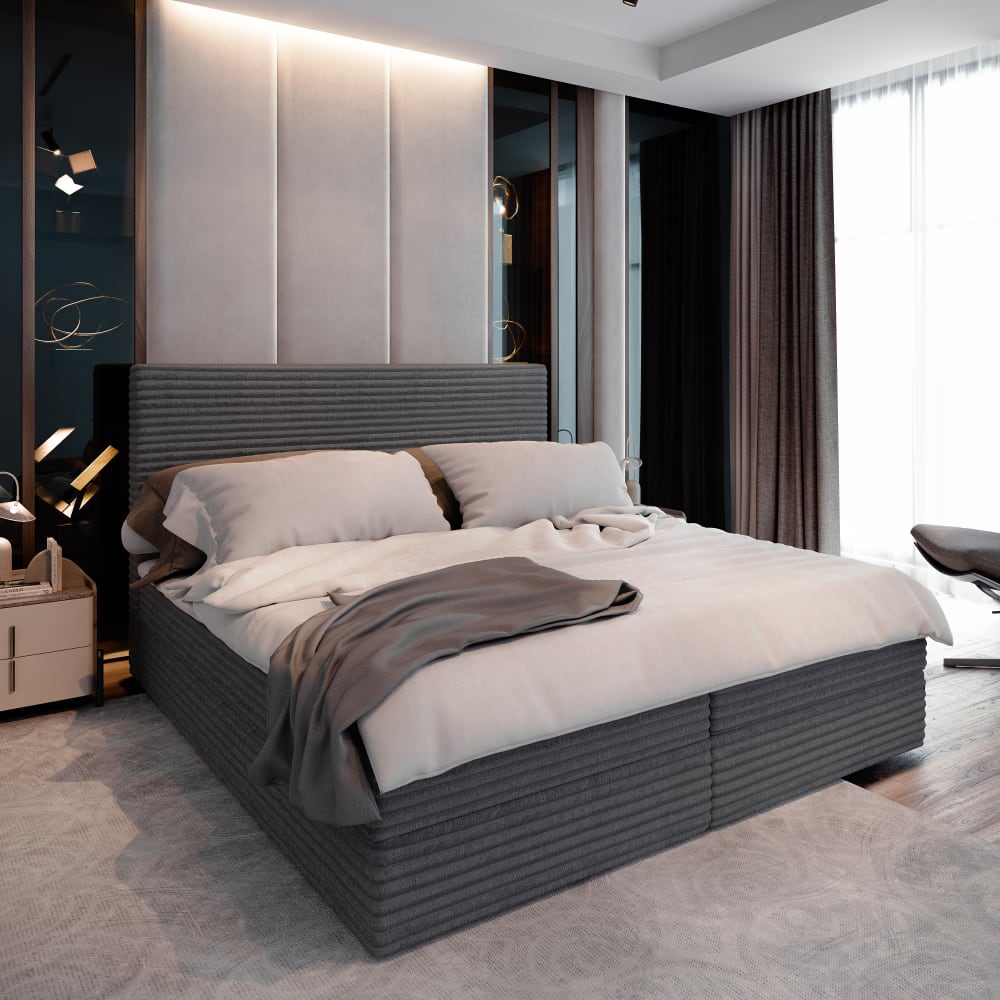 Boxspringbett 140x200 cm mit Matratze und Topper - Graphitfarben