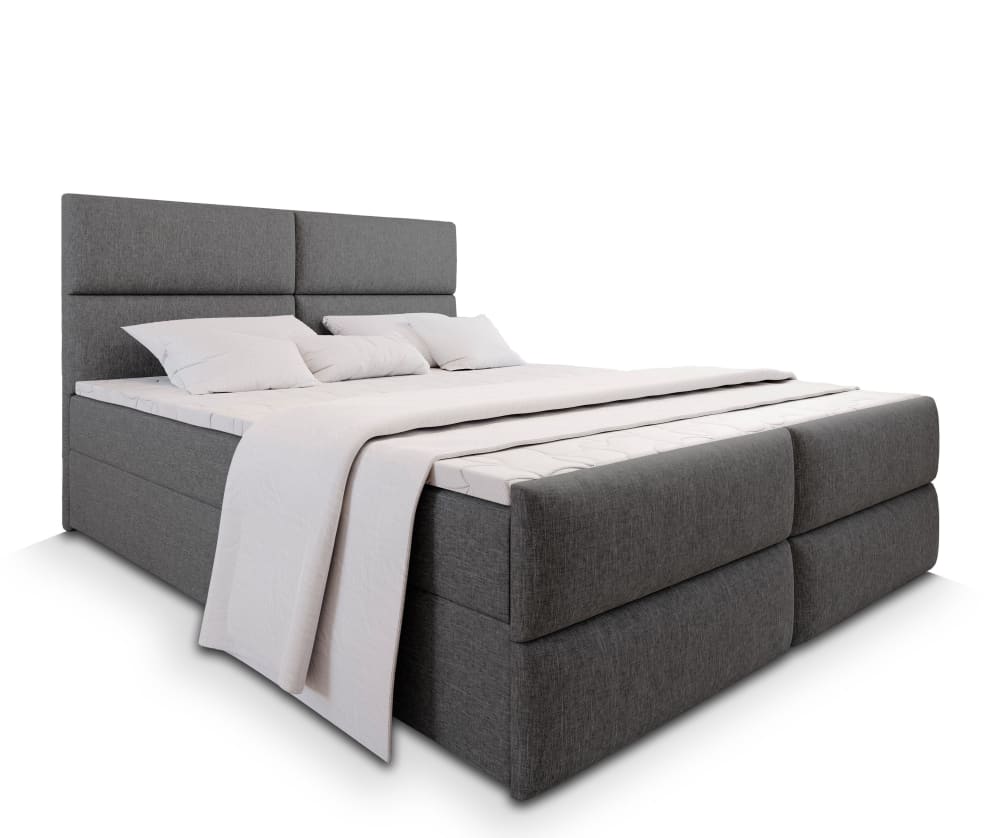 Masseno Boxspringbett 140x200 cm mit Matratze und Topper - Grau style modern Grau Stoff