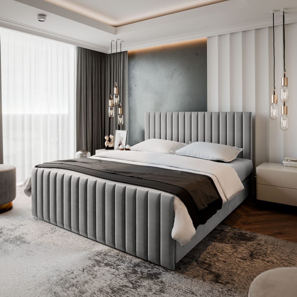 Boxspringbett 140x200 cm mit Matratze und Topper - Hellgrau -