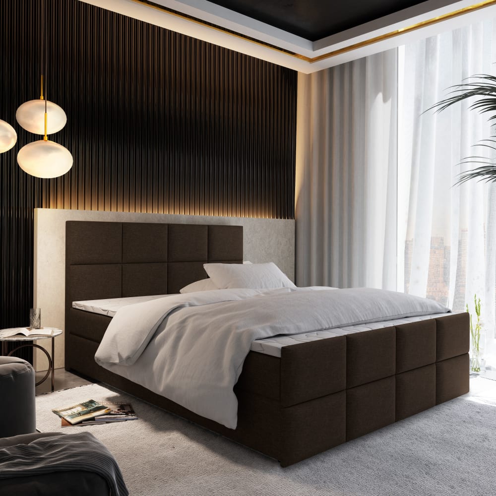 Boxspringbett 140x200 cm mit Matratze und Topper - Braun -