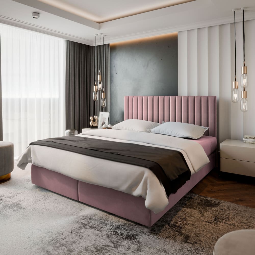 Boxspringbett 140x200 cm mit Matratze und Topper - Rosa - Maisons